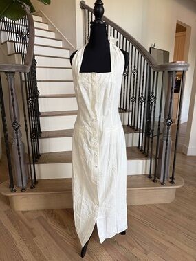 NWT Commense White Halter Button-Front Maxi Dress (Size L)